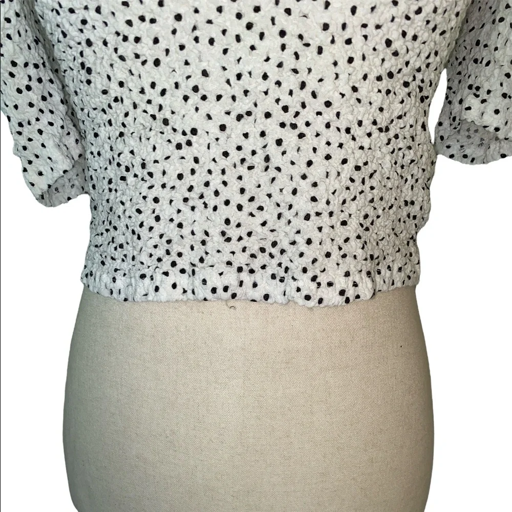 Zara Polka Dot Smocked Puff Sleeve Crinkle Crop Top - S